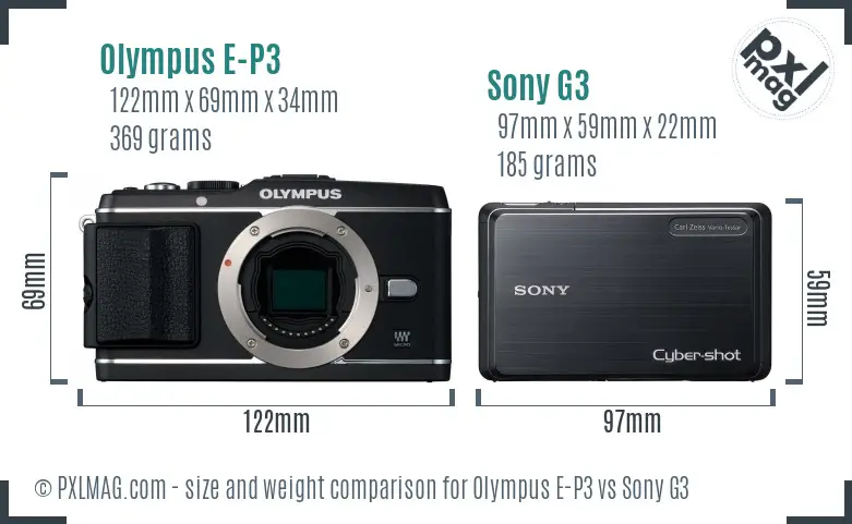 Olympus E-P3 vs Sony G3 size comparison