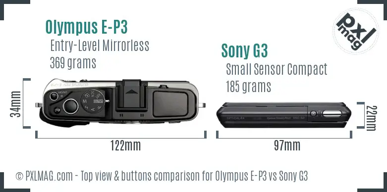 Olympus E-P3 vs Sony G3 top view buttons comparison