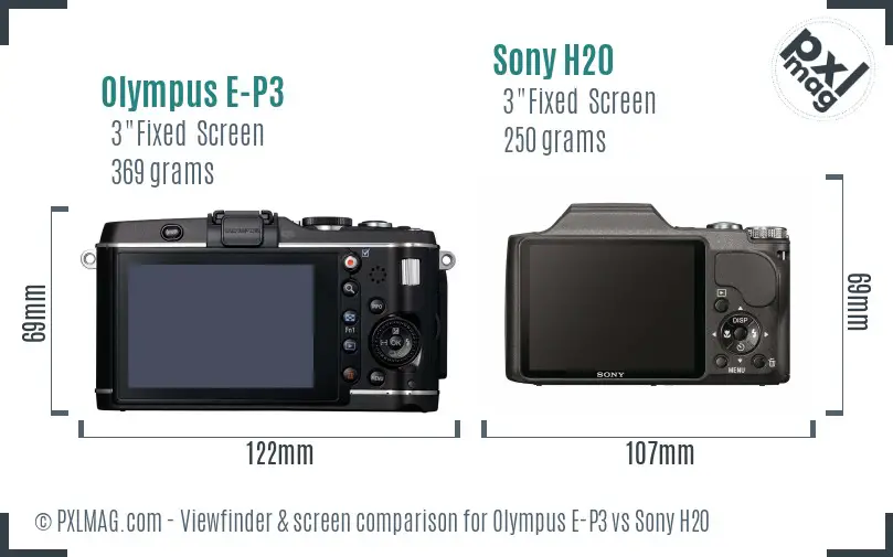 Olympus E-P3 vs Sony H20 Screen and Viewfinder comparison