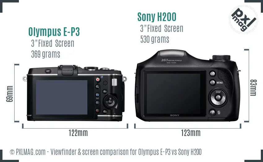 Olympus E-P3 vs Sony H200 Screen and Viewfinder comparison