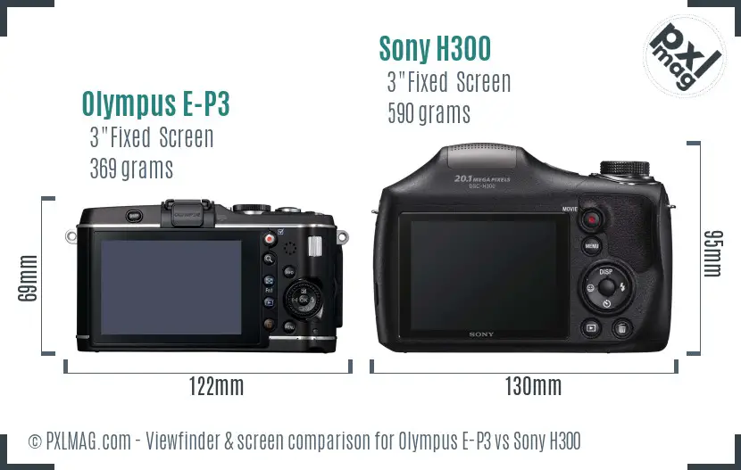 Olympus E-P3 vs Sony H300 Screen and Viewfinder comparison