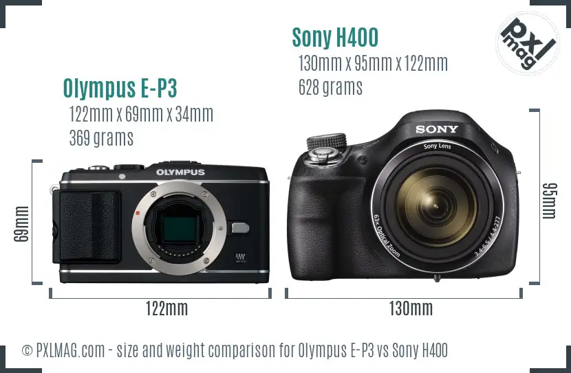 Olympus E-P3 vs Sony H400 size comparison