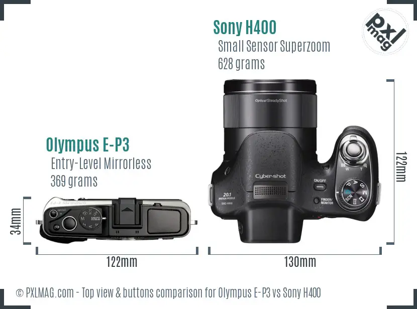 Olympus E-P3 vs Sony H400 top view buttons comparison