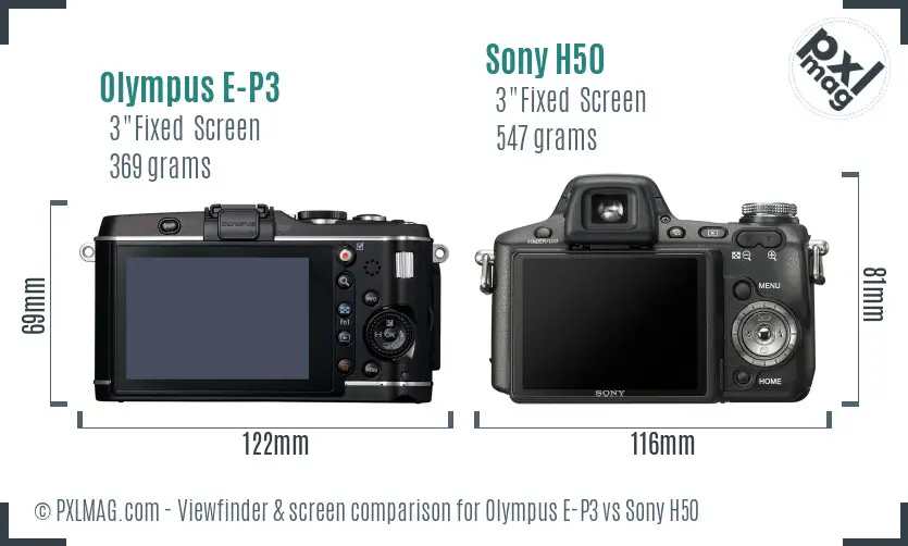 Olympus E-P3 vs Sony H50 Screen and Viewfinder comparison