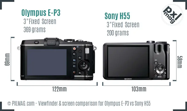 Olympus E-P3 vs Sony H55 Screen and Viewfinder comparison