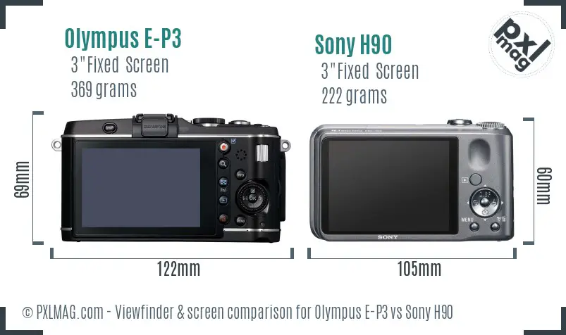 Olympus E-P3 vs Sony H90 Screen and Viewfinder comparison