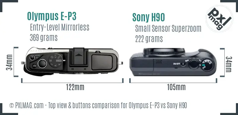 Olympus E-P3 vs Sony H90 top view buttons comparison