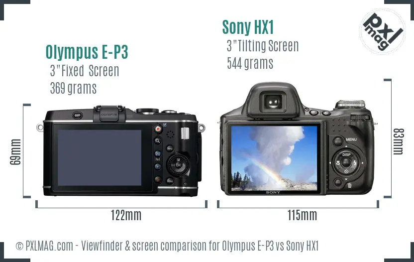 Olympus E-P3 vs Sony HX1 Screen and Viewfinder comparison