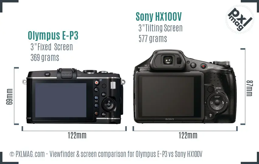 Olympus E-P3 vs Sony HX100V Screen and Viewfinder comparison