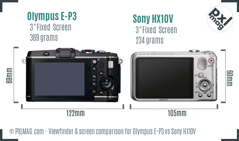 Olympus E-P3 vs Sony HX10V Screen and Viewfinder comparison
