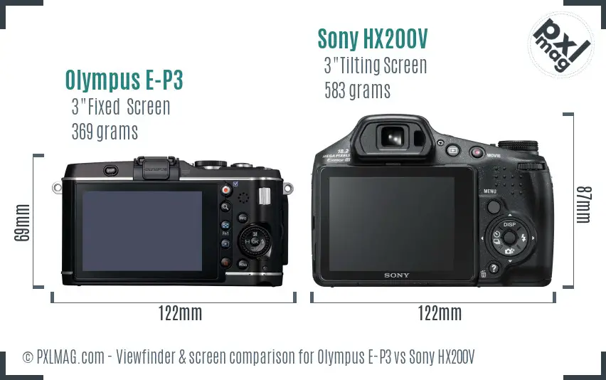 Olympus E-P3 vs Sony HX200V Screen and Viewfinder comparison