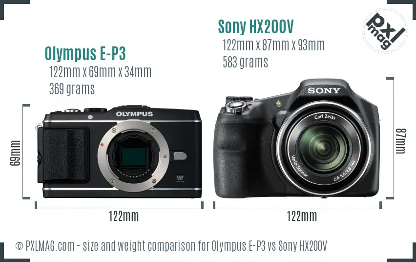 Olympus E-P3 vs Sony HX200V size comparison