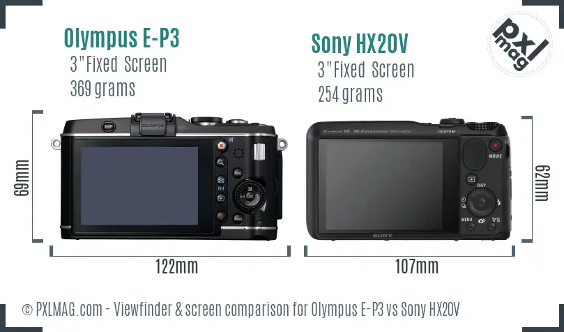 Olympus E-P3 vs Sony HX20V Screen and Viewfinder comparison