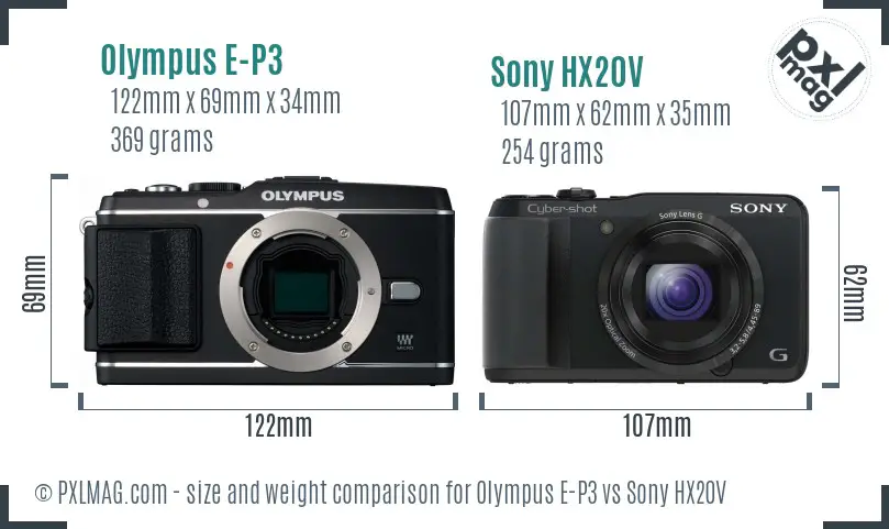 Olympus E-P3 vs Sony HX20V size comparison