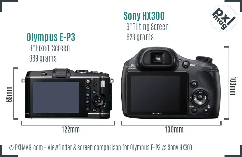 Olympus E-P3 vs Sony HX300 Screen and Viewfinder comparison