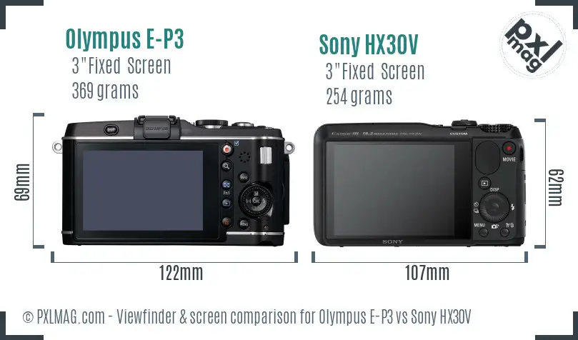 Olympus E-P3 vs Sony HX30V Screen and Viewfinder comparison