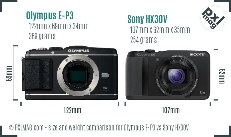 Olympus E-P3 vs Sony HX30V size comparison