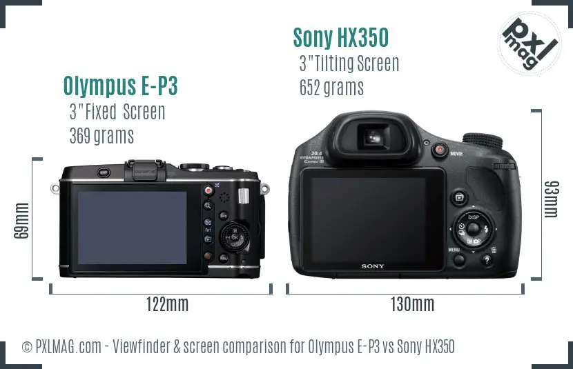 Olympus E-P3 vs Sony HX350 Screen and Viewfinder comparison