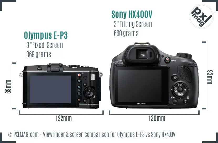 Olympus E-P3 vs Sony HX400V Screen and Viewfinder comparison