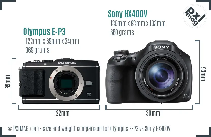 Olympus E-P3 vs Sony HX400V size comparison
