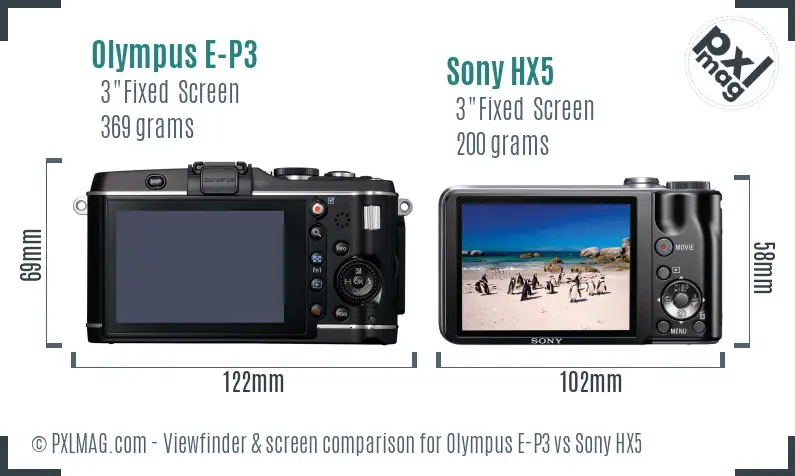 Olympus E-P3 vs Sony HX5 Screen and Viewfinder comparison