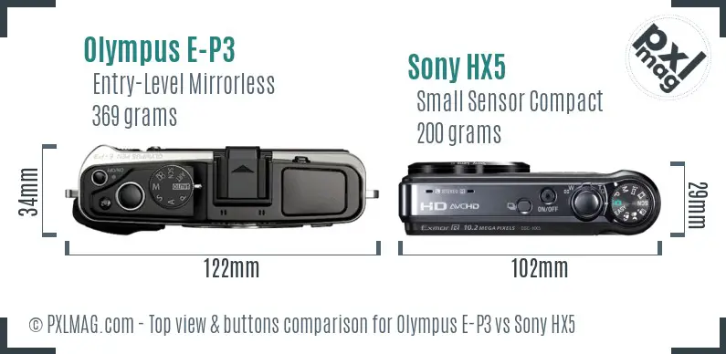 Olympus E-P3 vs Sony HX5 top view buttons comparison