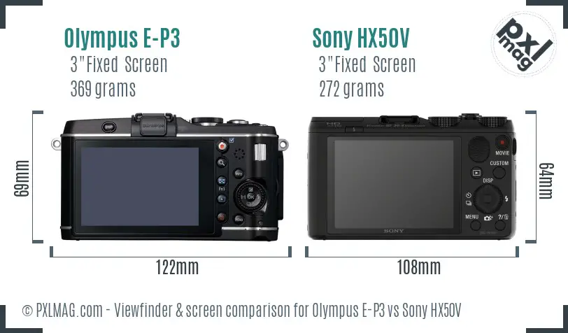 Olympus E-P3 vs Sony HX50V Screen and Viewfinder comparison