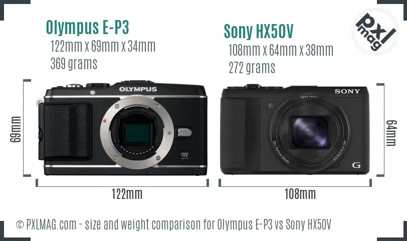 Olympus E-P3 vs Sony HX50V size comparison