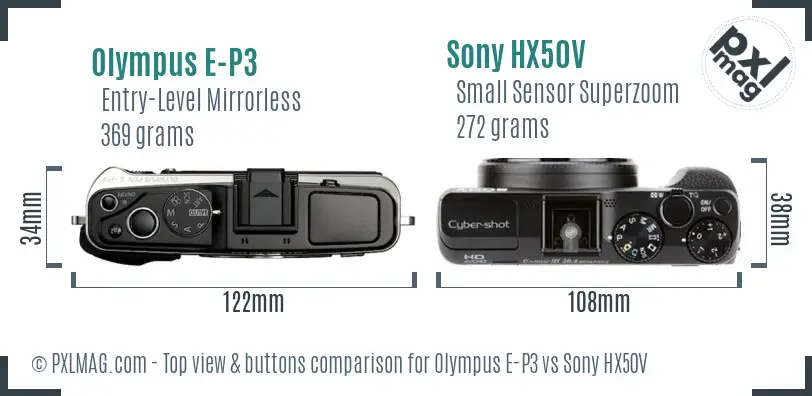 Olympus E-P3 vs Sony HX50V top view buttons comparison