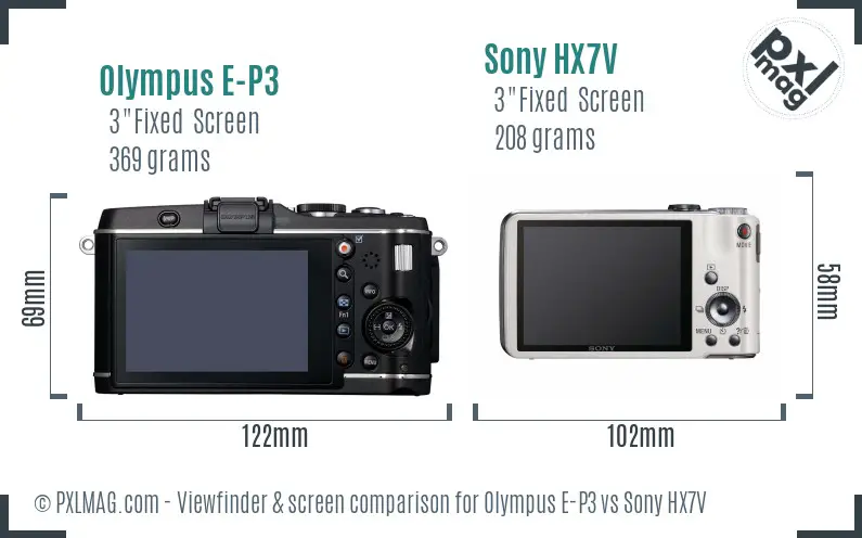 Olympus E-P3 vs Sony HX7V Screen and Viewfinder comparison
