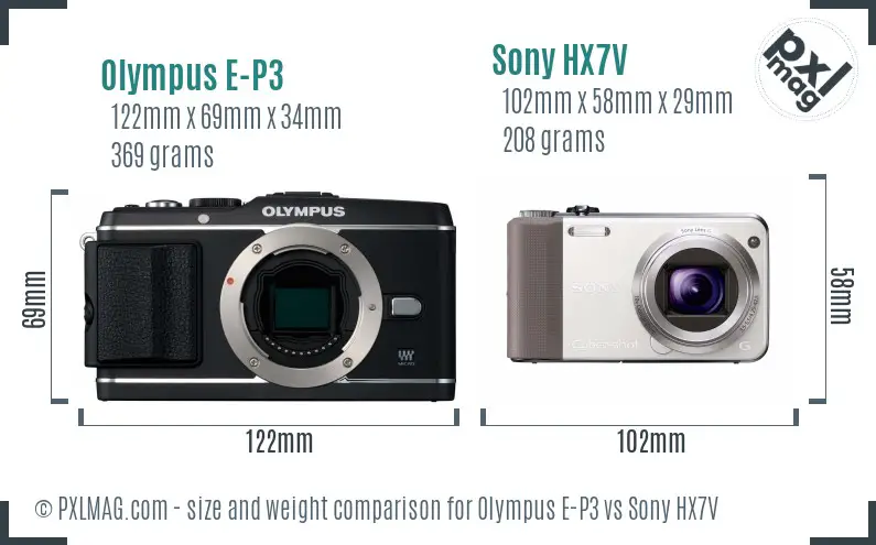Olympus E-P3 vs Sony HX7V size comparison
