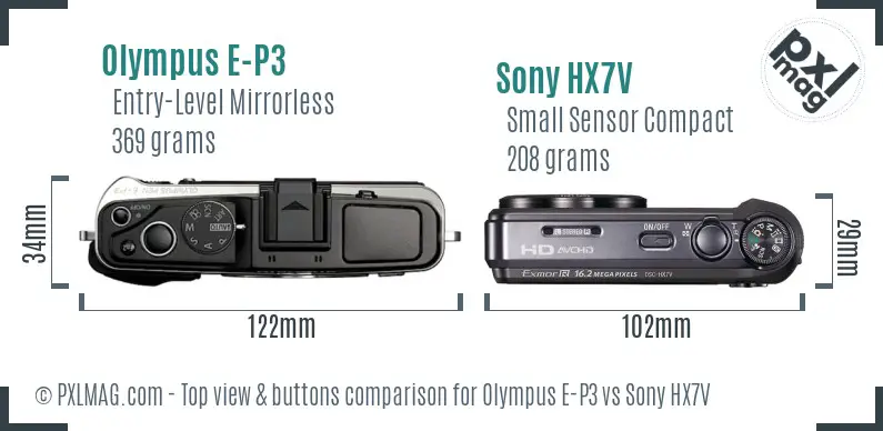 Olympus E-P3 vs Sony HX7V top view buttons comparison