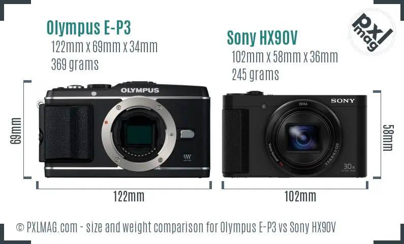 Olympus E-P3 vs Sony HX90V size comparison