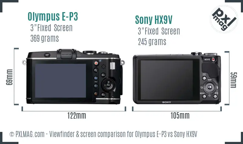Olympus E-P3 vs Sony HX9V Screen and Viewfinder comparison