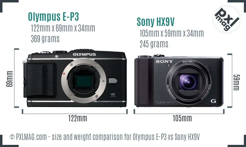 Olympus E-P3 vs Sony HX9V size comparison