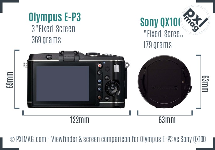 Olympus E-P3 vs Sony QX100 Screen and Viewfinder comparison