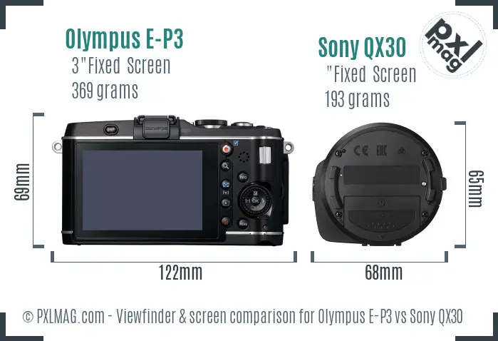 Olympus E-P3 vs Sony QX30 Screen and Viewfinder comparison
