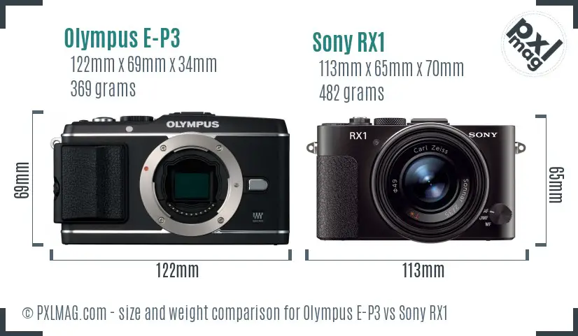 Olympus E-P3 vs Sony RX1 size comparison