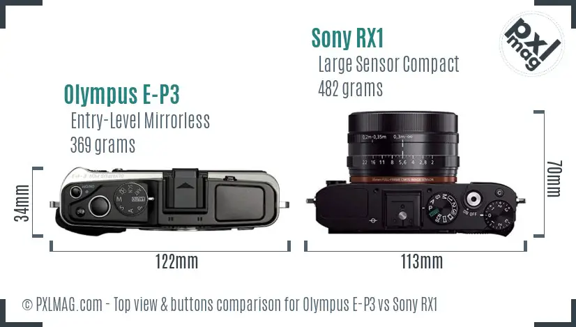 Olympus E-P3 vs Sony RX1 top view buttons comparison