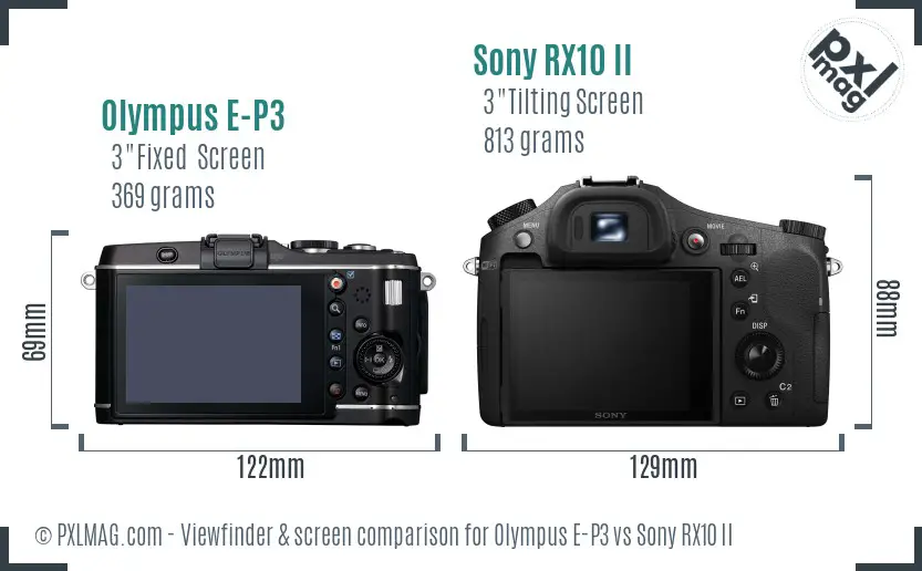 Olympus E-P3 vs Sony RX10 II Screen and Viewfinder comparison