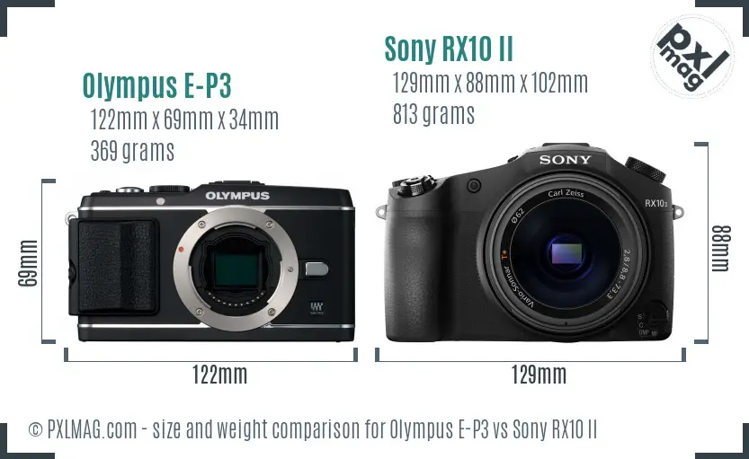 Olympus E-P3 vs Sony RX10 II size comparison