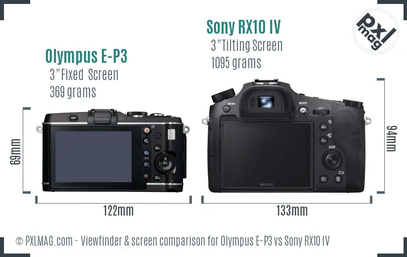 Olympus E-P3 vs Sony RX10 IV Screen and Viewfinder comparison