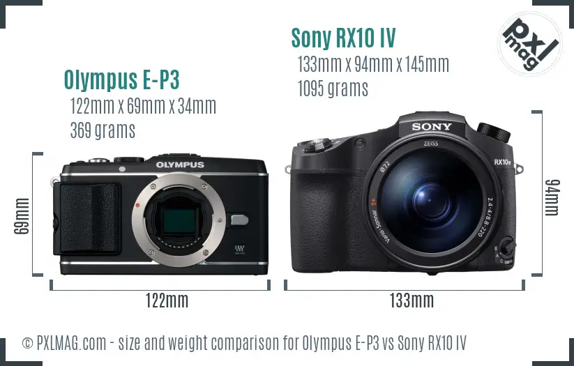 Olympus E-P3 vs Sony RX10 IV size comparison