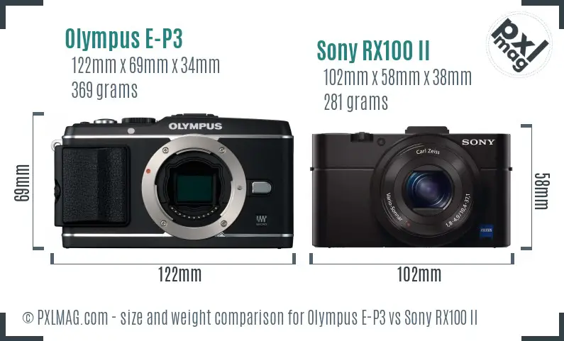 Olympus E-P3 vs Sony RX100 II size comparison