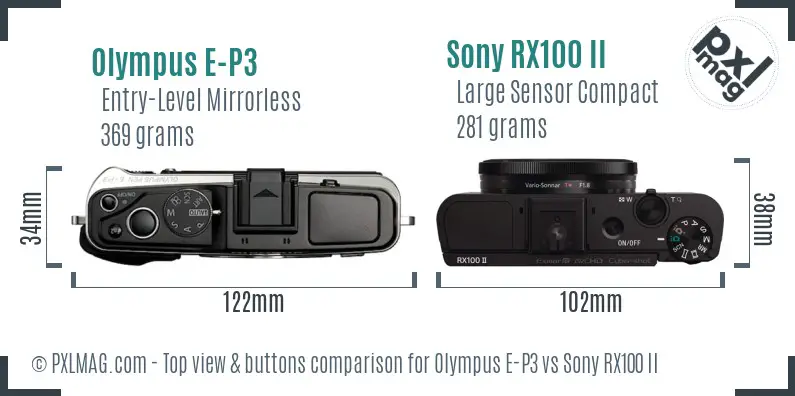 Olympus E-P3 vs Sony RX100 II top view buttons comparison