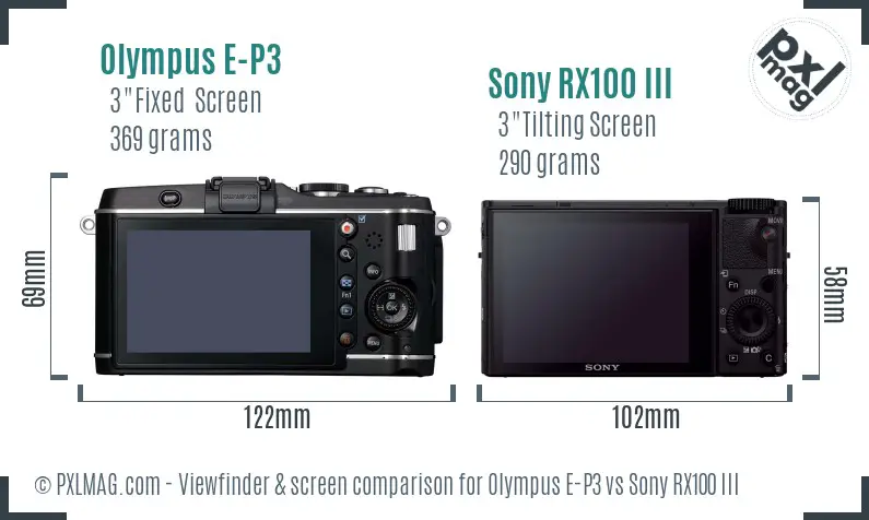 Olympus E-P3 vs Sony RX100 III Screen and Viewfinder comparison