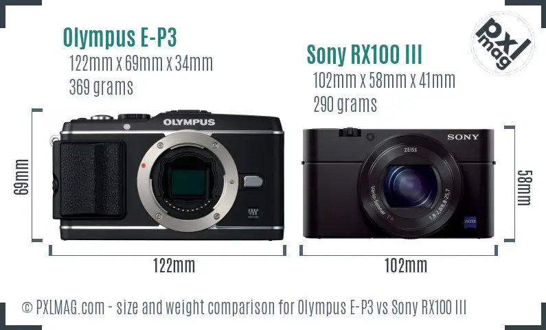Olympus E-P3 vs Sony RX100 III size comparison