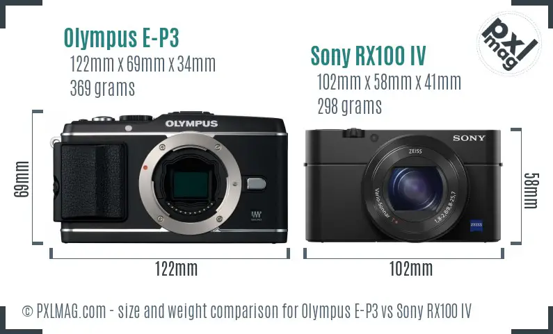 Olympus E-P3 vs Sony RX100 IV size comparison
