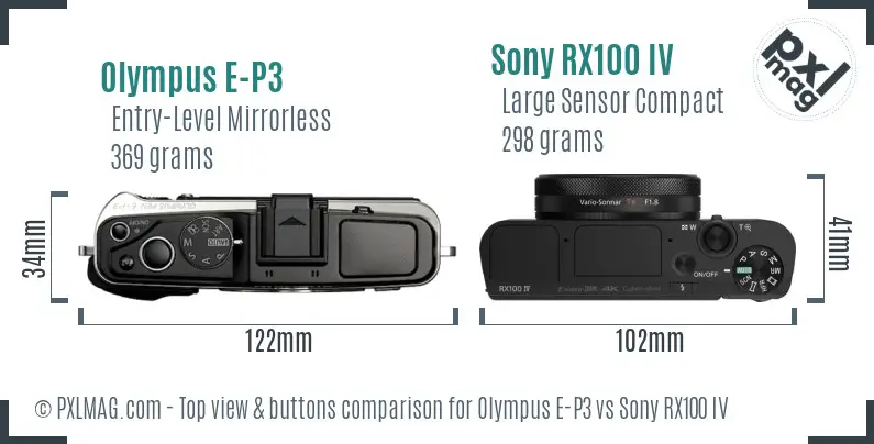 Olympus E-P3 vs Sony RX100 IV top view buttons comparison