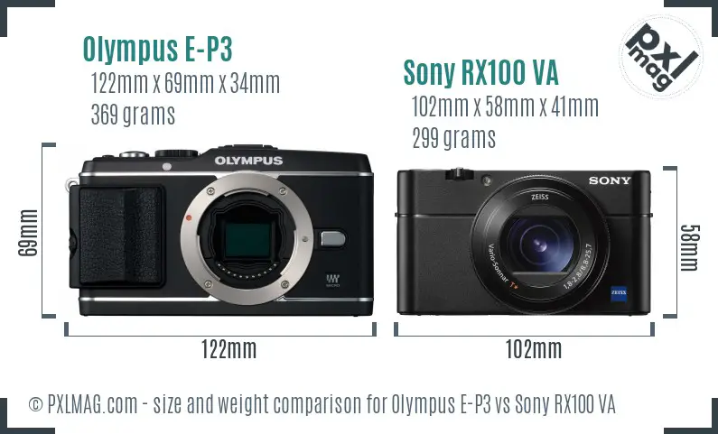 Olympus E-P3 vs Sony RX100 VA size comparison